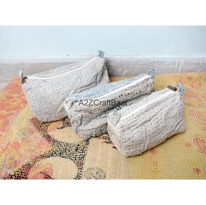 Eco-Friendly Large Soft Handle Bag Cotton Kantha Fabric Tassel Zipper Closure Indian Handmade Cosmetic Organizer <b>Case</b> for Women - Product Image 3
