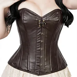 Women's Goth <b>Punk</b> Plus-Size Zipper Leather Corset Shapewear Hip Enhancer Push-Up Bra Waist Cinchers Satin Fabric Seamless Lace - Product Image 5