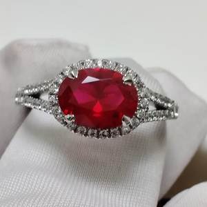 Anillo de Halo de Dos Vías con Corte Ovalado de Moissanita Roja y Rubí, de Plata Fina 925 Original, para Mujer, Regalo de Propuesta de Matrimonio para Ella - Product Image 2