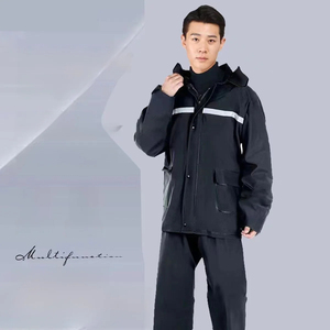 Hooded One-piece Raincoat <b>Jumpsuit</b> Polyester Waterproof Windproof Breathable Green Reflective Strip <b>Men</b> Women Outdoor Use - Product Image 5