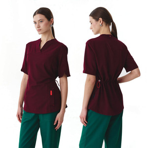 Blusas Médicas Premium para Mujer, Cuello Redondo, Manga Corta, Cintura Ajustable con Cordón, Conjunto de Uniformes de Hospital para Mujer - Product Image 3