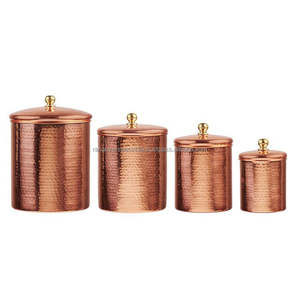 High Quality Eco-Friendly Modern Luxury Hammer Finished Pure Copper <b>Tea</b> <b>Coffee</b> <b>Sugar</b> Canisters Brass Knob Lids Available - Product Image 2