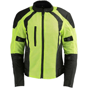 SAMROZ SPORTS MPL2793 High Vis Green with Black Armored Textile Unisex All Season Winter Reflective Mesh Motorcycle Jacket - Product Image 2