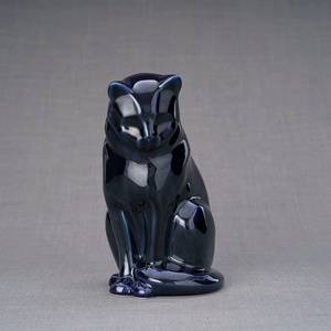 Feline Tribute Urn Blue Metal with <b>Cat</b> Figurine Design Glossy Finish Sculpted Details and Secure Memorial Ashes Storage - Product Image 2