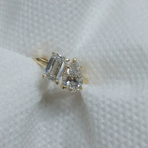 10k 14k 18k Solid Real Gold labgrown Diamond Engagement <b>Ring</b> Emerald pear VS1 D E labgrown cvd <b>Two</b> <b>Stone</b> - Product Image 1