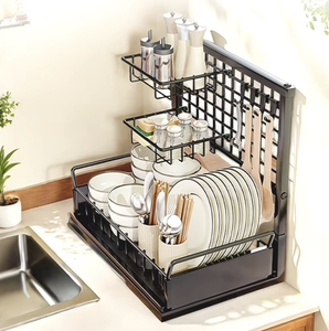 OEM/ODM Vietnam - Escurridor de Platos de 2 Niveles Personalizado con Ganchos para Utensilios, Organizador de Cocina Multizona para Platos y Utensilios de Cocina - Product Image 2