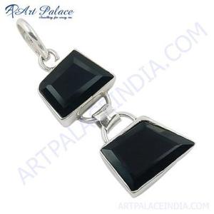 Collar de colgantes y dijes finos de plata 925 con piedra preciosa de ónix negro medianoche - Product Image 1