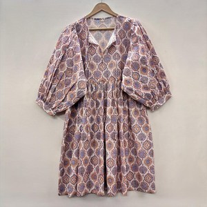 Vestido casual midi de mujer, 100% algodón, liso, manga corta, cintura imperio, estilo babydoll, cuello en V, holgado, para uso diario. - Product Image 4