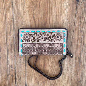 Cartera tallada a mano, funda de teléfono de embrague, elegante Cartera de pulsera de cuero genuino, multiusos, nuevo diseño, carteras occidentales - Product Image 3
