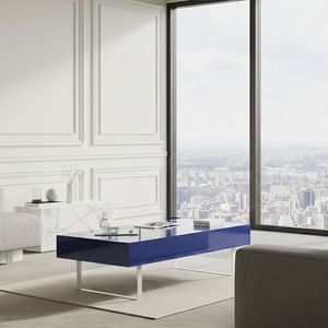 Tavolino da caffè blu lucido 52,4 x 26,8 x 15,6 pollici - Product Image 4