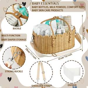 <b>Wicker</b> Diaper Caddy Scalloped <b>Basket</b> Natural Handmade Woven Baby Organizer <b>Storage</b> <b>Basket</b> Factory Wholesale Supplier - Product Image 2