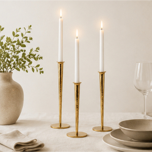 Ensemble de bougeoirs coniques en métal doré martelé pour centre de table de mariage, décoration d'événements modernes et fournitures de fête - Product Image 2