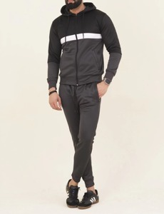 Survêtement pour homme avec blocs de couleur, sweat-shirt à capuche zippé avec poches latérales, pantalon assorti, respirant, style décontracté, style automne - Product Image 1