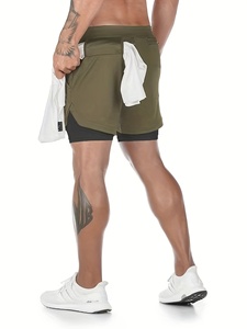 Men's Olive Green Quick Dry Athletic Cargo Mesh Shorts with Pockets <b>Mid</b> Waist Sporty Running Workout Gym Training - Product Image 2