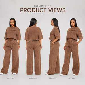 Ensemble sportif pour femme avec logo personnalisé, délavé à l'acide, couleur marron mocha, comprenant un haut court et un pantalon large, pour un usage quotidien décontracté, séchage rapide - Product Image 4