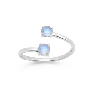 Rhaya Jewels Luxury Elegant Rhodium Plated 925 Sterling <b>Silver</b> Dual Moonstone Prong Setting Dainty <b>Band</b> Trendy Adjustable <b>Ring</b> - Product Image 2