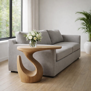 Mesa de Centro Escultural de Madera Maciza, Mueble Moderno de Estilo Japandi Orgánico, Mesa Auxiliar con Pedestal, Mesa Lateral de Estilo Orgánico Moderno - Product Image 2