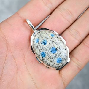 Pendentif en pierre de granit jaspe K2 de qualité supérieure, plaqué argent sterling 925, grand ovale, bijou en pierre précieuse, collier en cristal fait main - Product Image 3