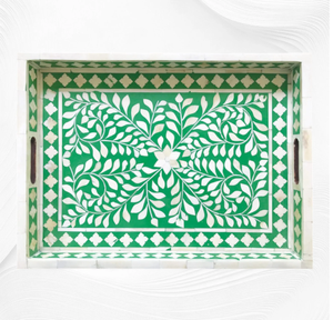 Bandeja octogonal con incrustaciones de hueso natural, adornada con arte geométrico negro en forma de estrella, disponible a precios de mayorista. - Product Image 6