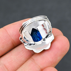 Anillo de Plata de Ley 925 con Topacio Azul Creado en Laboratorio, Hermoso Anillo con Piedra en Forma de Pera, Joyería de Boda Hecha a Mano con Turquesa - Product Image 3