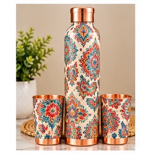 ขวดน้ำทองแดงตกแต่งลายดอกซากุระสีชมพู ชุดภาชนะใส่น้ำแบบพกพาสำหรับเดินทาง - Product Image 4