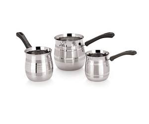 Ensemble de 3 chauffe-cafés en acier inoxydable Cezve, design classique de luxe avec poignée résistante à la chaleur, pots à lait et à thé écologiques - Product Image 3