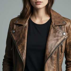 Ladies <b>Genuine</b> Sheep Skin Leather Jacket Dyed Breathable Waterproof Eco-Friendly with Wool Lining for Travel Daily Use - Product Image 2