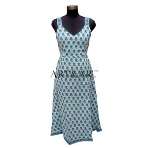 Robe décontractée pour femme en coton pur imprimé à la main en Inde, sans manches, longueur genou, technique d'impression numérique écologique - Product Image 1