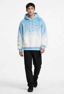 Men's Oversized Fuzzy Pullover Hoodie Blue <b>White</b> Gradient Color Kangaroo Pocket Winter <b>Sweatshirt</b> - Product Image 1