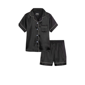Women's 2-Piece Satin Pajama Set Short Sleeve Button Front Solid Color Classic Style Turn-Down Collar Summer Sleepwear - Product Image 2