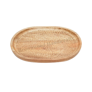 Fabriqué en Inde, plateau de service ovale en bois de manguier massif, finition naturelle, fait à la main, pour hôtels, restaurants et maison - Product Image 1