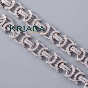S925 Silver Rhodium Plated 10K Gold Plated Lab Grown Diamond Link Chain Hiphop Wedding <b>Statement</b> <b>Necklace</b> Luxury - Product Image 3
