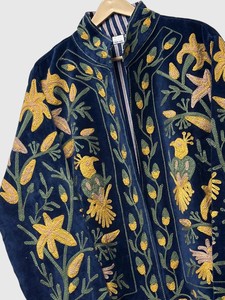 Chaqueta de Terciopelo con Bordado Floral, Cuello Mandarín, Manga Larga, Talla Grande, Ropa de Otoño para Mujer - Product Image 6
