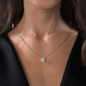 Collar con Colgante de Diamante Cultivado en Laboratorio con Corte Radiante, Plata de Ley S925, Chapado en Oro, Rectangular, Clásico, para Novia - Product Image 5