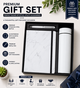 Juego de Regalo Premium de 3 Piezas: Botella de Acero Inoxidable, Cuaderno A5, Bolígrafo Metálico, Caja de Regalo de Cuero PU, Impresión, Duradero y de Larga Duración - Product Image 1