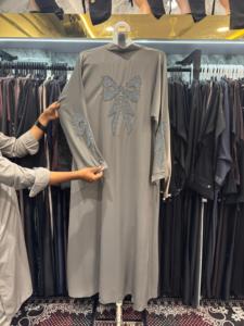 New Gray High Neck <b>Long</b> Sleeve Floor Length Abaya With Sequined Bow Embroidery Modest Islamic <b>Dress</b> <b>For</b> Women Middle East Style - Product Image 1