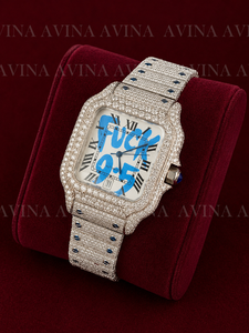 Reloj de Lujo con Diamantes Moissanite, Estilo Hip Hop, Esfera con Graffiti, para Hombre, Totalmente Cubierto de Diamantes, Automático, Cuadrado, con Números Romanos, de Acero Inoxidable - Product Image 2