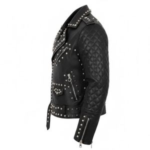 Veste moto vintage en cuir véritable pour homme, respirante, coupe ajustée, col rabattu, fermeture éclair, couleur unie noire, pour l'automne - Product Image 4