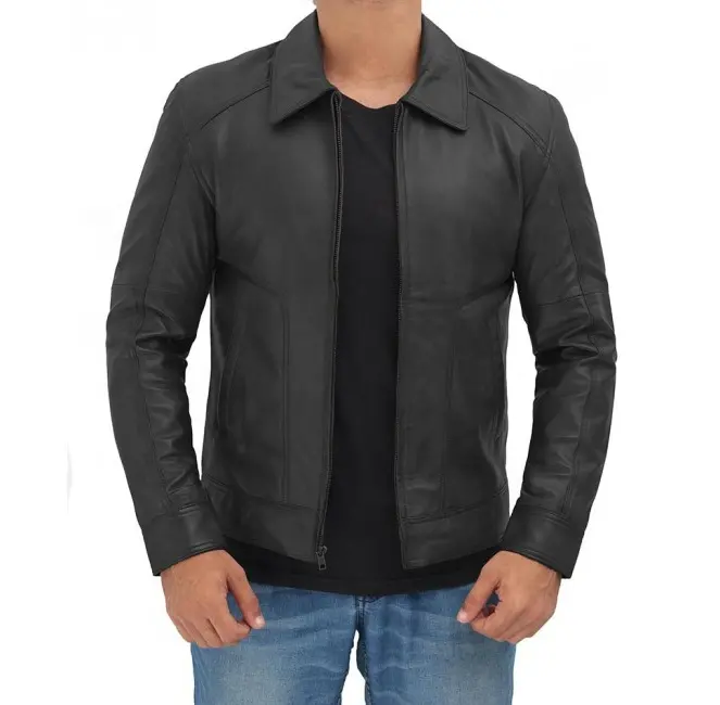 Chaqueta de cuero desgastado para hombre, Material de alta calidad, piel de cordero auténtica