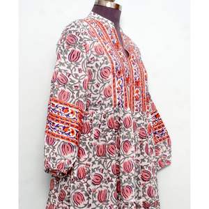 Nuevo Vestido Casual para Mujer con Estampado Artesanal, Manga Abullonada, Cuello en V, Tallas Grandes, Silueta en A, Botones, Largo hasta el Tobillo y Cintura Natural - Product Image 4