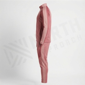 Men's <b>Pink</b> <b>Tracksuit</b> Full Zip Sporty Sweatshirt With Side Pockets And Matching Pants Breathable Polyester Spandex Material - Product Image 3
