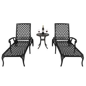 Lettino Prendisole Regolabile in Alluminio Pressofuso Nero con Schienale 193x64.5x93cm - Product Image 4