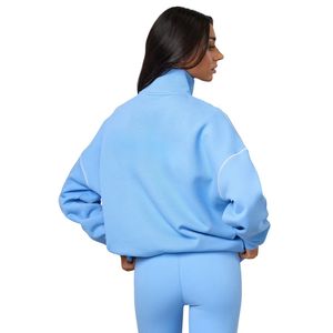 Sweat-shirt à col montant 1/4 zippé bleu ciel pour femme, coupe oversize, manches longues, décontracté, vêtement de sport, coupe décontractée, mode - Product Image 2