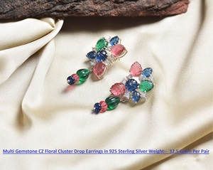 Vintage 925 Silver Crystal Rhinestone Floral Cluster <b>Drop</b> Earrings Women's Party Jewelry - Product Image 4