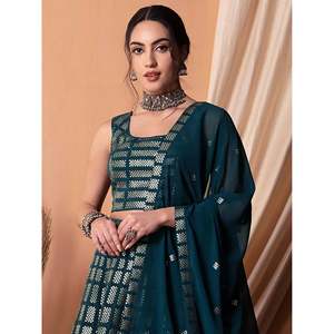 Teal Blue <b>Sequins</b> Georgette Party Wear Lehenga Choli for Women - Product Image 6
