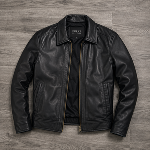 Chaqueta de Cuero Marrón Personalizada para Hombre, Estilo Motero, Cuero Genuino Negro, Impermeable, Vintage, Cuello Alto, Cierre de Cremallera, Forro de Poliéster - Product Image 1