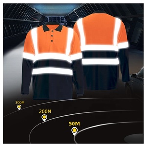 Ensemble de vêtements de travail unisexe haute visibilité, polo à manches longues et pantalon avec bandes réfléchissantes, séchage rapide, certifié CE, polyester, uniforme - Product Image 4