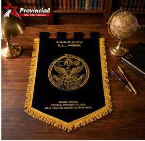 Banderín de Escudo Familiar Bordado a Máquina con Hilo Dorado, Insignia de Terciopelo con Flecos, Regalo Promocional, Estrella Provincial - Product Image 2