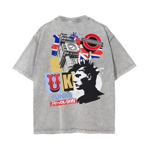 T-shirt gris oversize en coton pour homme, manches courtes, col rond, style streetwear, imprimé lettres, logo frontal, coupe jersey - Product Image 4