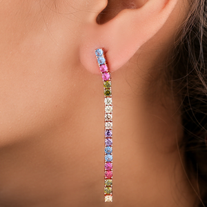 <b>Silver</b> Plated Rainbow <b>Hoop</b> Earrings with Colorful Moissanite Stones and Micro Insert for Wedding Party - Product Image 1